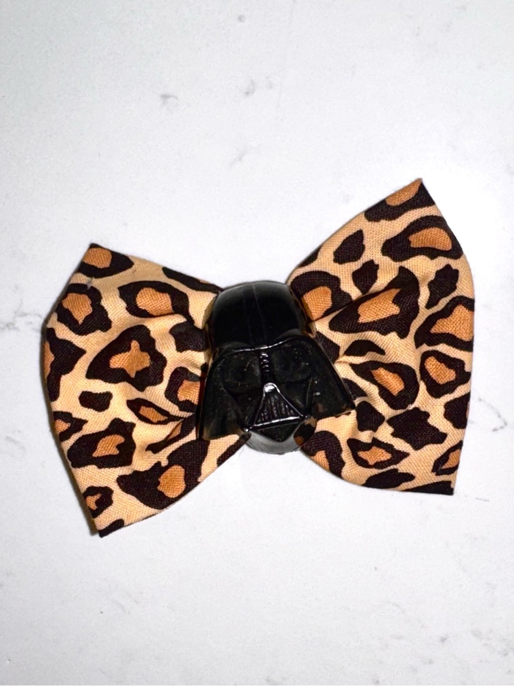 Kids Leopard Print Bow Hair Clip with Black Darth Vader Accent